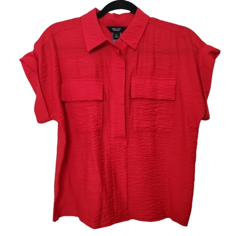 Simply Vera Vera Wang Women's Swift Red Cap Sleeve Shirt Size XS